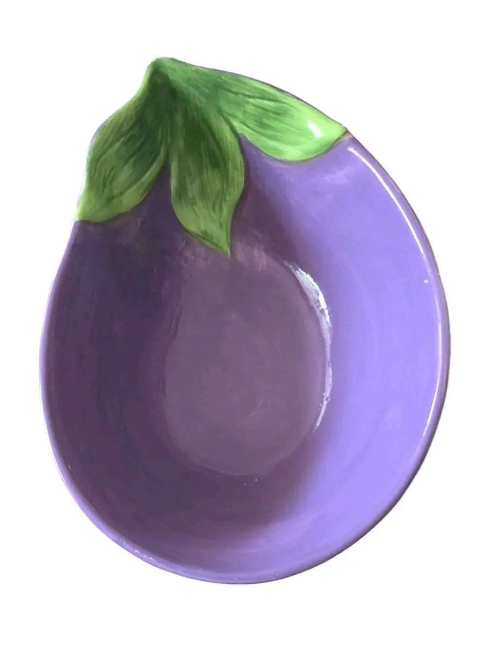 Eggplant Shaped Bowl in Food Safe Glossy Lead-Free Purple Finish Ceramic Vintage